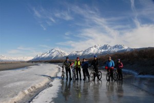Rabbit Slough 3-27-08 Montague folding bike on group ride in Rabbit Slough