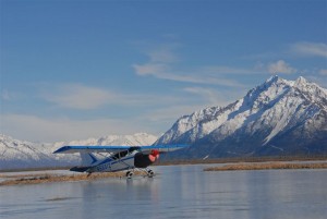 Plane lands on frozen pond