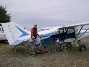 Scott's Montague by plane Montague folding bike in a plane