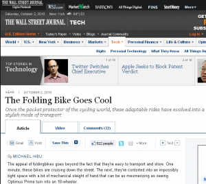 Montague folding bike featured in Wall Street Journal