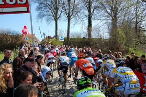 Riding uphill in the Tour de Flanders