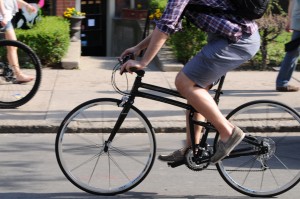 Low spoke count wheels on the Montague Fit folding bike.