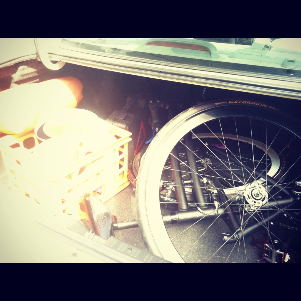 Montague folding bike in the trunk