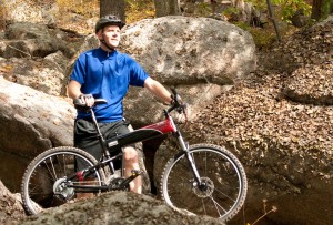 Montague X70 folding bike riding in woods