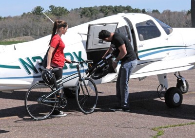 Montague Boston 8 folding bike along plane