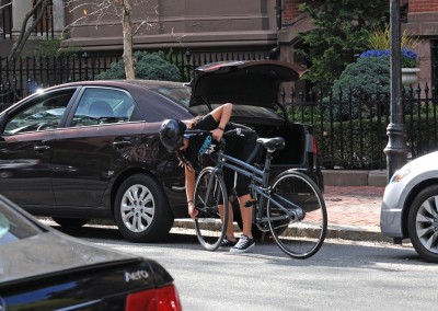 Montague Boston 8 folding bike along a car