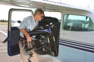 Montague X90 folding mountain bike into plane