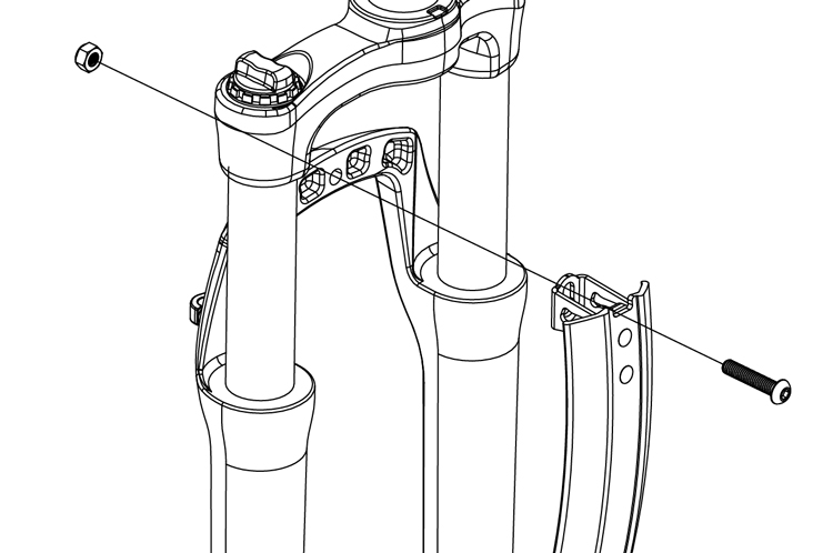 Fig. 18: Fender installation on mountain bike with non-threaded fork mount.