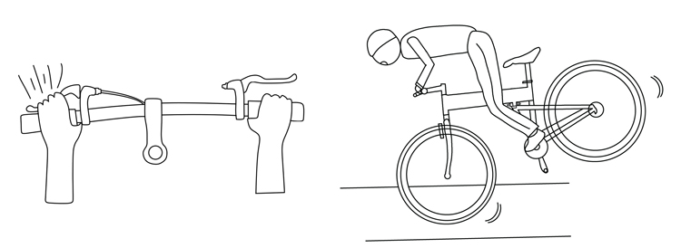 Fig. 8. Do not over-use the front-wheel brake; the rear wheel can lift and cause you to lose control.