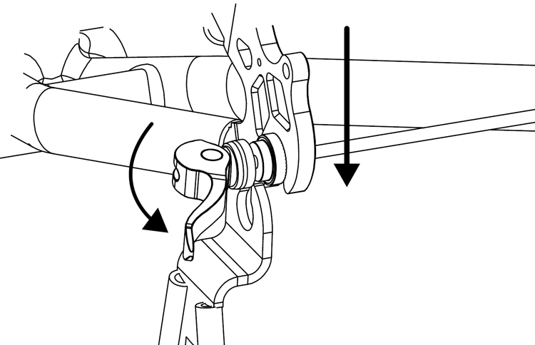Fig. 41: Lowering bike into Rackstand dropouts.