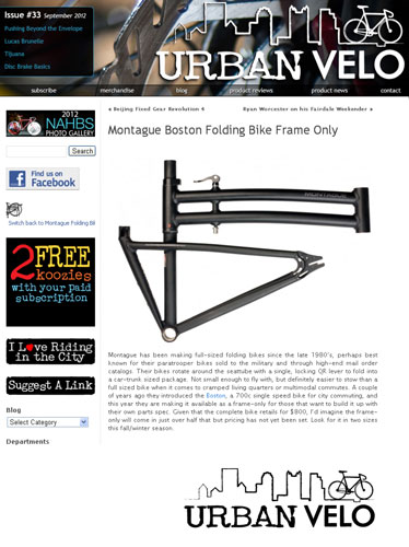 Urban Velo Montague Frame Article