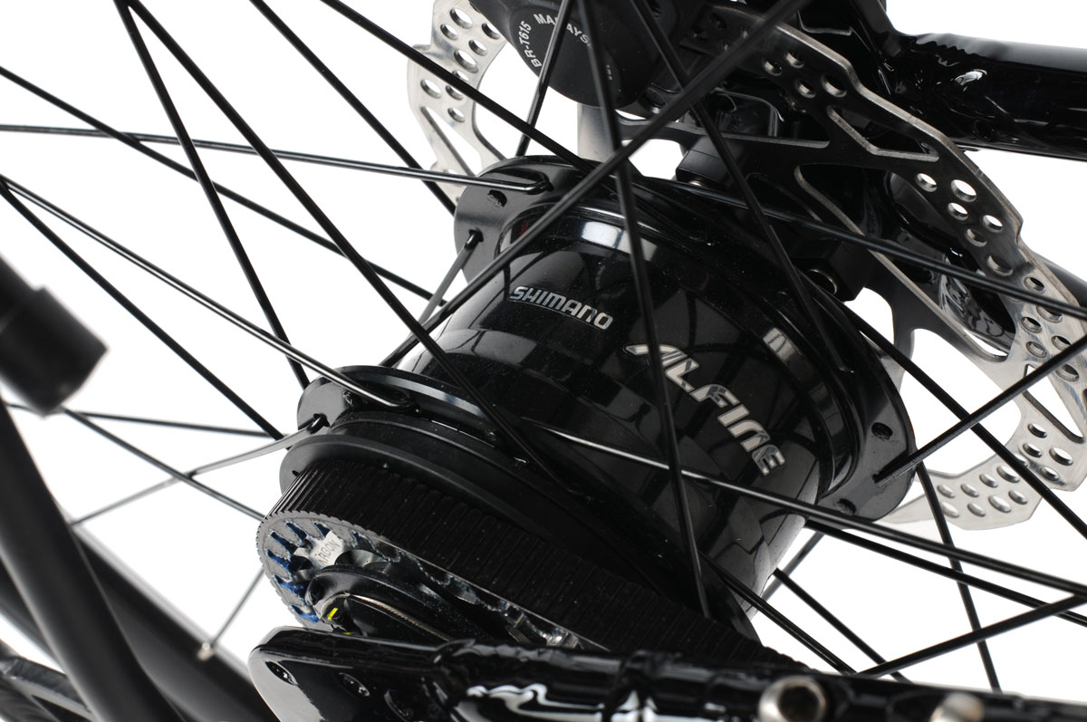 Allston-Alfine-Hub-Closeup Internal Gear Hub on a Allston Montague folding pavement bike