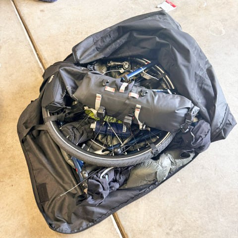 Montague Bike packed for travel